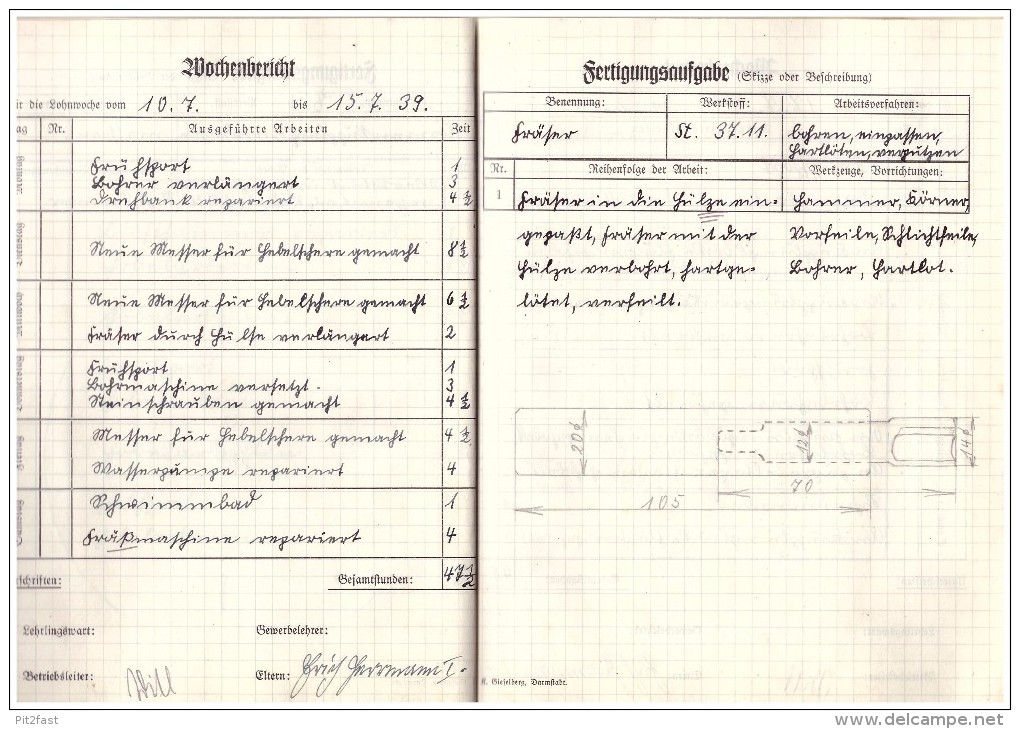 Werkstatt-Arbeitsbuch , ADE - Werk In Waltershausen , 1939 , Harri Herrmann In Hörselgau / Hörsel !!! - Waltershausen