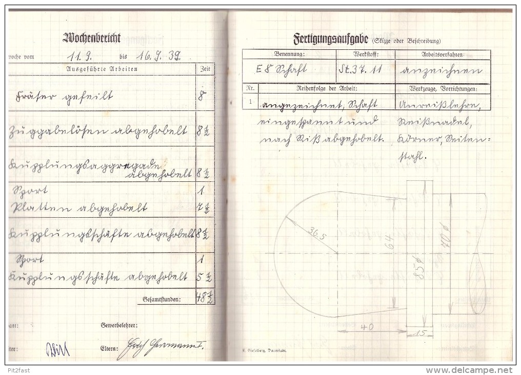 Werkstatt-Arbeitsbuch , ADE - Werk In Waltershausen , 1939 , Harri Herrmann In Hörselgau / Hörsel !!! - Waltershausen