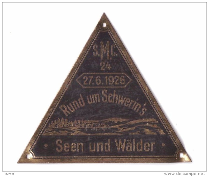 Alte Plakette , S.M.C. , 27.06.1926 , Rund Um Schwerin`s Seen Und Wälder , Motorradrennen , Schwerin I. Mecklenburg !!! - Cars