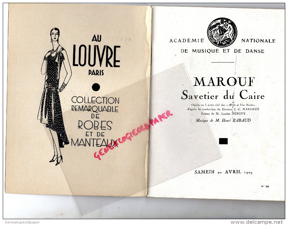 75- PARIS- PROGRAMME ACADEMIE NATIONALE MUSIQUE ET DANSE-1929-MARCOUF SAVETIER DU CAIRE-RABAUD-NESPOULOUS-LUBIN-AUDOUIN- - Programas