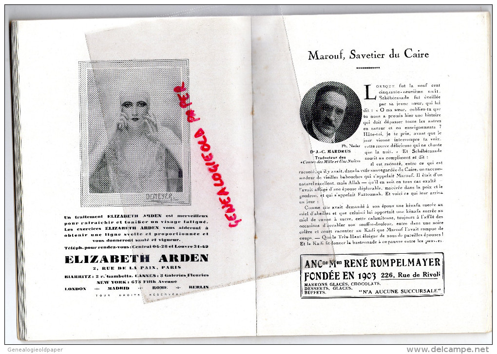 75- PARIS- PROGRAMME ACADEMIE NATIONALE MUSIQUE ET DANSE-1929-MARCOUF SAVETIER DU CAIRE-RABAUD-NESPOULOUS-LUBIN-AUDOUIN-