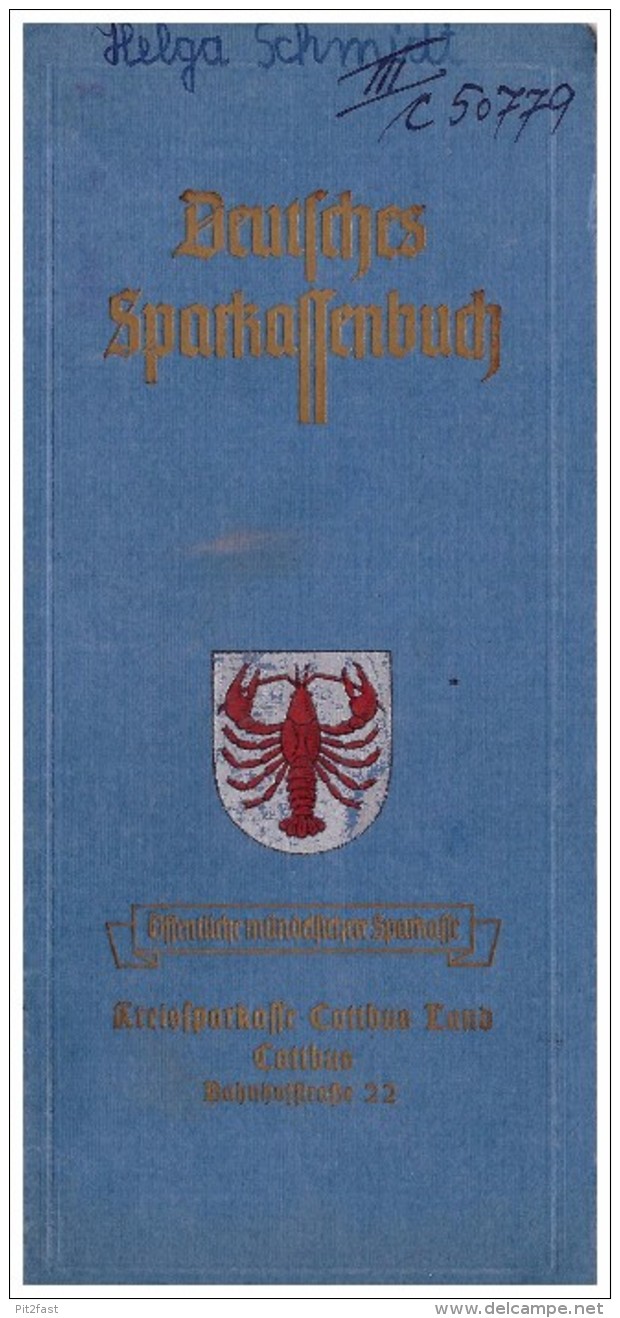 Sparbuch Der Sparkasse In Cottbus , 1943 - 1945 , Helga Schmidt In Kolkwitz , Bank !!! - Kolkwitz