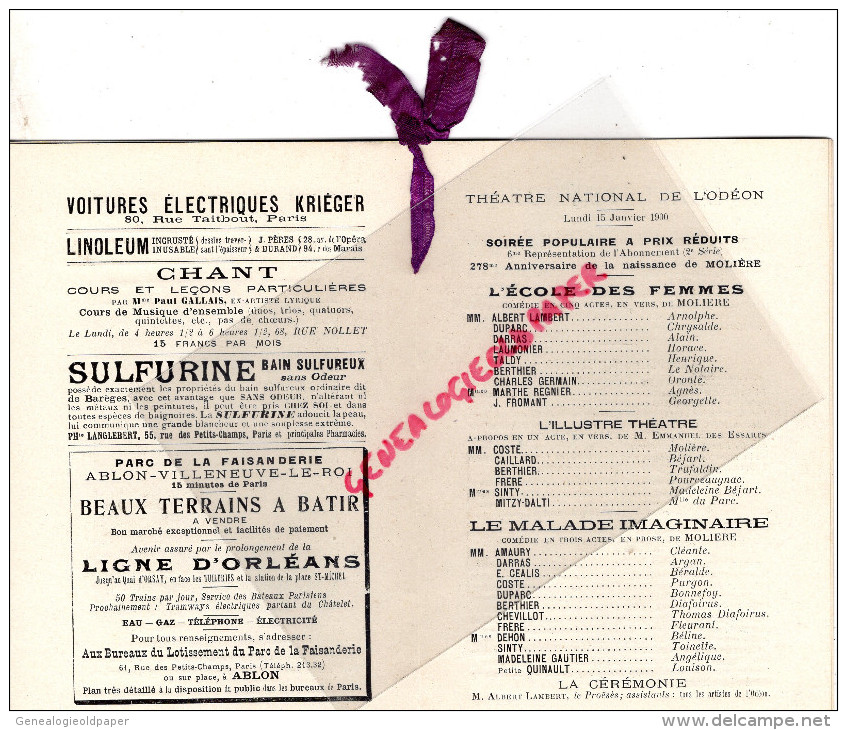 75 - PARIS - PROGRAMME THEATRE DE L' ODEON- L' ILLUSTRATION-SEGOND WEBER-LAMBERT-1900-DEHON-MARQUET-SOREL-RAMEAU-SIBLOT- - Programas