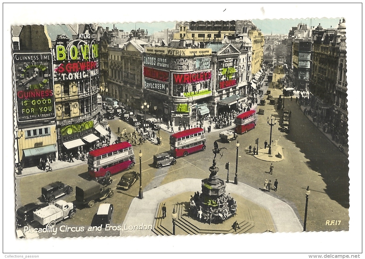 Cp, Bus-Autocar, Picadilly Circus Et Eros (Londres - Angleterre) - Bus & Autocars