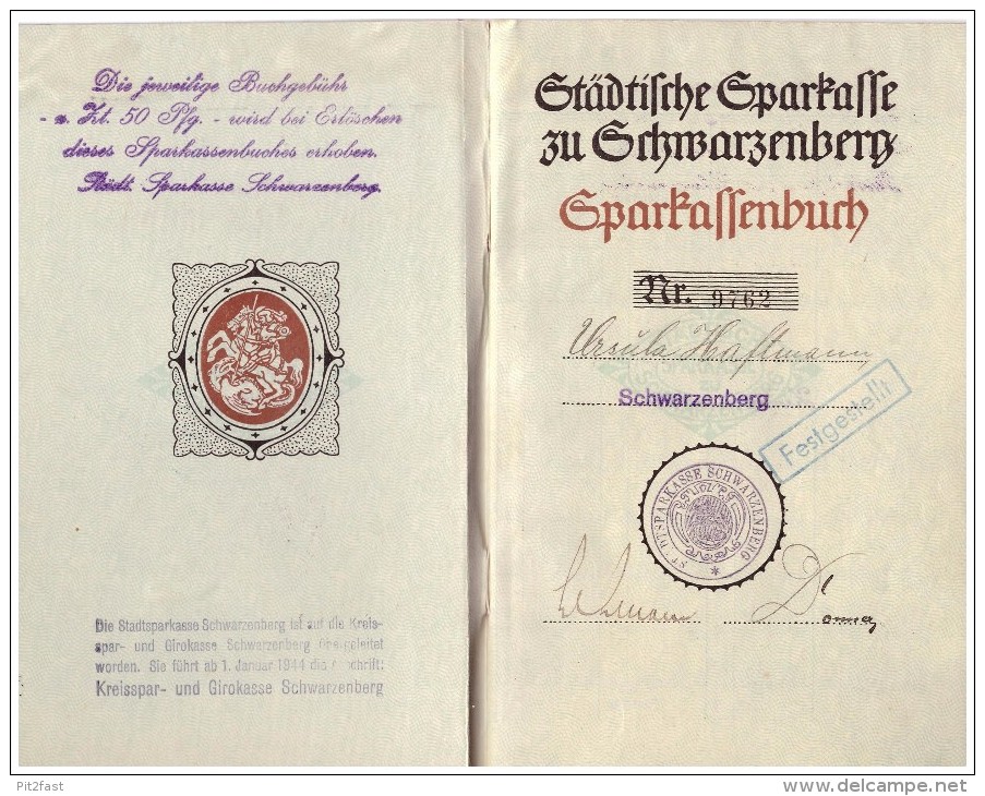 Sparbuch Der Sparkasse In Schwarzenberg I. Erzgeb. , 1935 - 1944 , Ursula Haftmann , Bank !!! - Schwarzenberg (Erzgeb.)