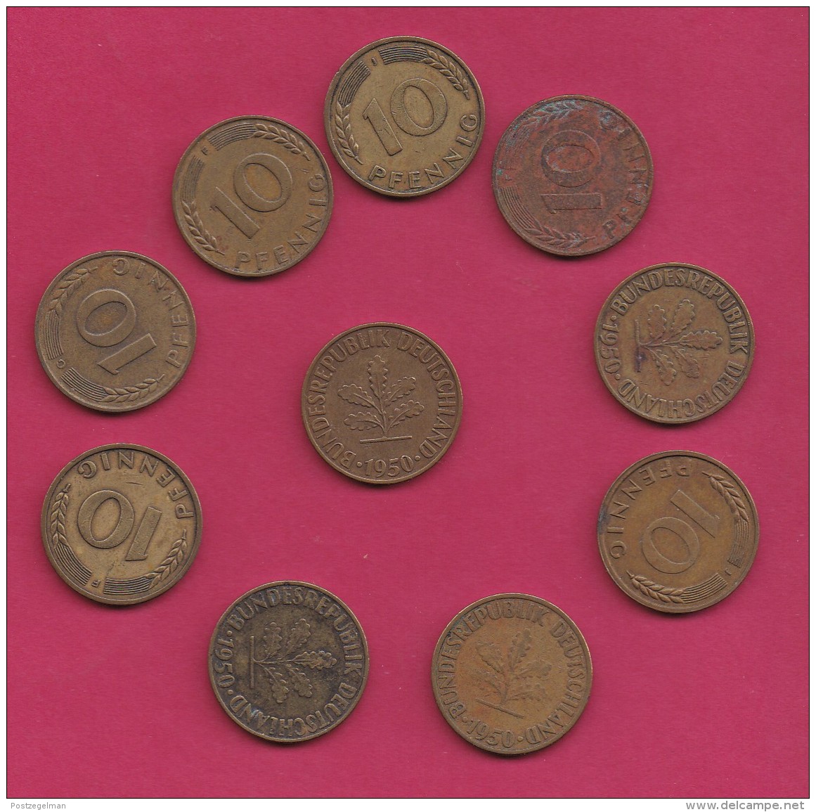 GERMANY, 1950, 10 Off Nicely Circulated Coins 10 Pfennig, C3220 - 10 Pfennig