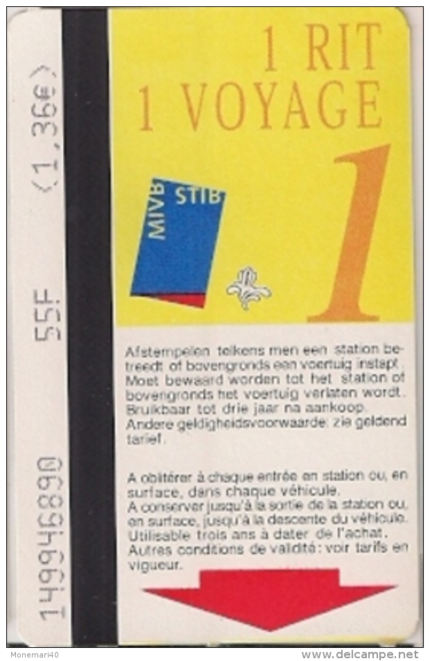 STIB - MIVB - CARTE D'UN JOUR  -  Métro Et Bus (149946890). - Europe