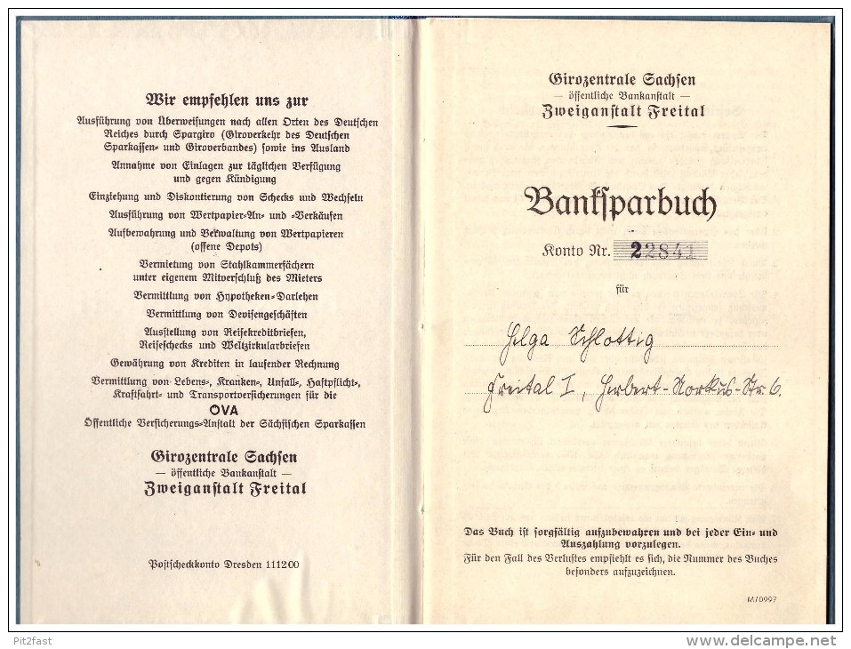 Sparbuch Der Girozentrale Freital , 1944 , Helga Schlottig , Bank , Sparkasse !!! - Freital