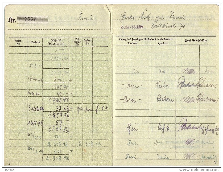 Sparbuch Der Sparkasse Zella-Mehlis , 1938-1945 , Gerda Ritz , Geb. Kessel , Meiningen , Bank !!! - Zella-Mehlis