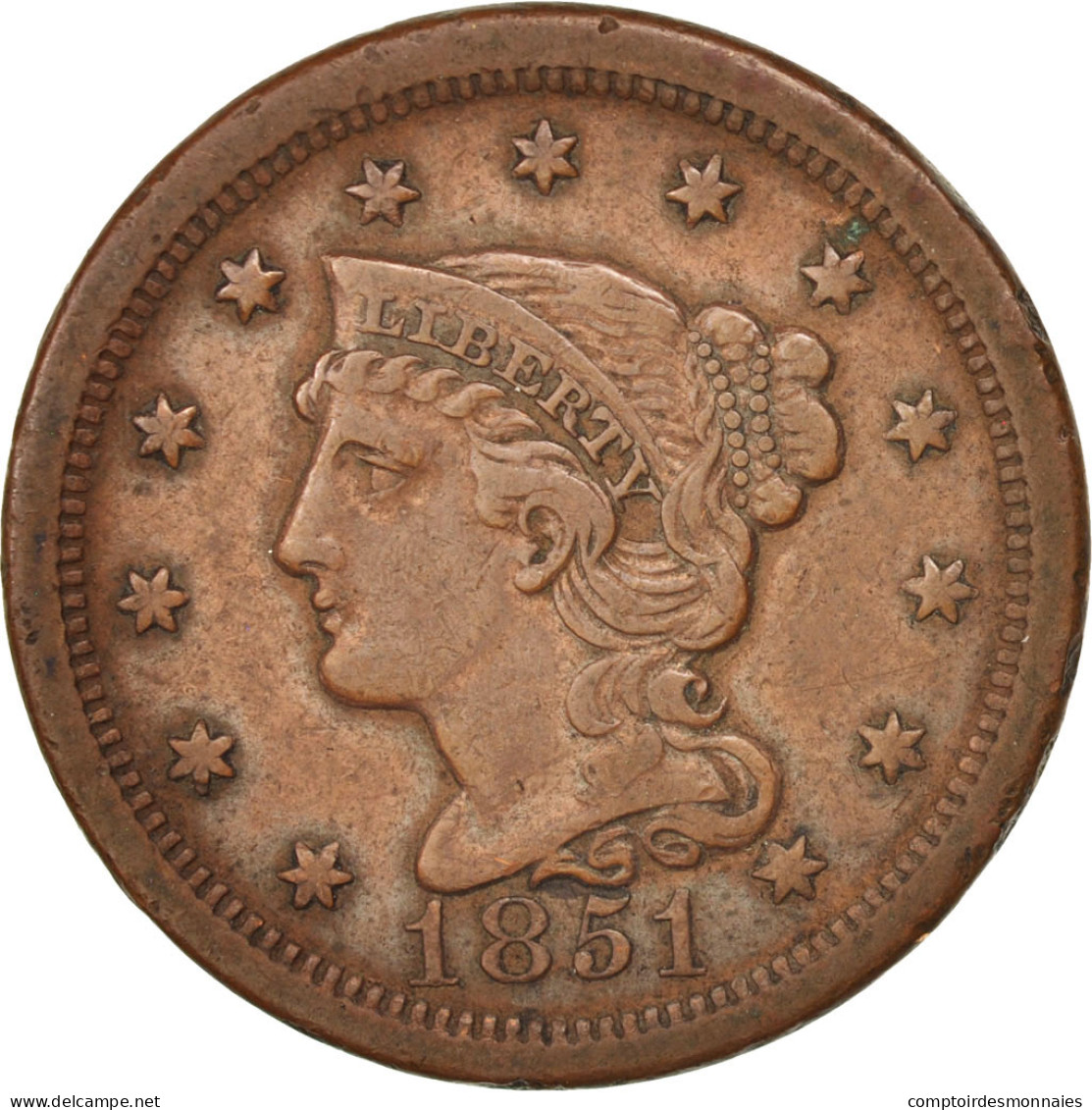 Monnaie, États-Unis, Braided Hair Cent, Cent, 1851, U.S. Mint, Philadelphie - 1840-1857: Braided Hair (Capelli Intrecciati)