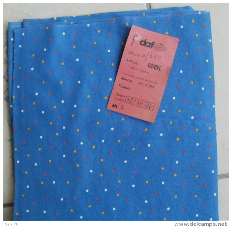 Coupon Tissu DAFELLE Longueur 3 Mètres - Bleu à Pois -  Vintage - Avec étiquette D´origine - Encajes Y Tejidos