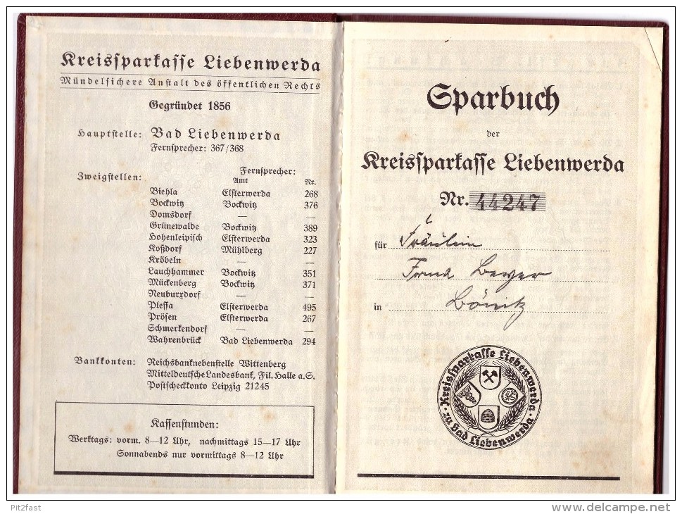 Sparbuch Der Sparkasse Bad Liebenwerda , 1938 - 1943 , Lönitz !!! - Bad Liebenwerda