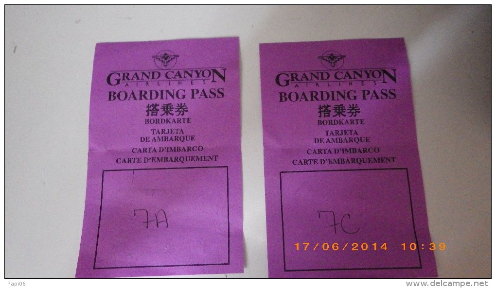 USA. Grand Canyon Airlines. Boarding Pass. Tarjeta De Ambarque. Imbarco Carte D'embarquement. Bordkarte - Wereld