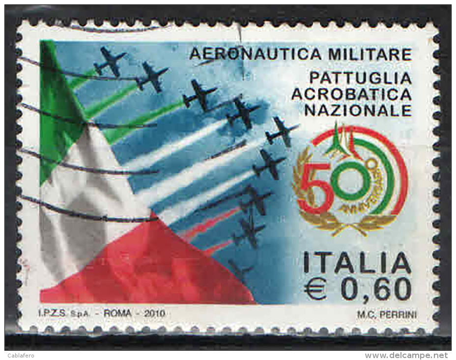 ITALIA - 2010 - AERONAUTICA MILITARE: PATTUGLIA ACROBAICA - FRECCE TRICOLORI - CINQUANTENARIO - USATO - 2001-10: Usati