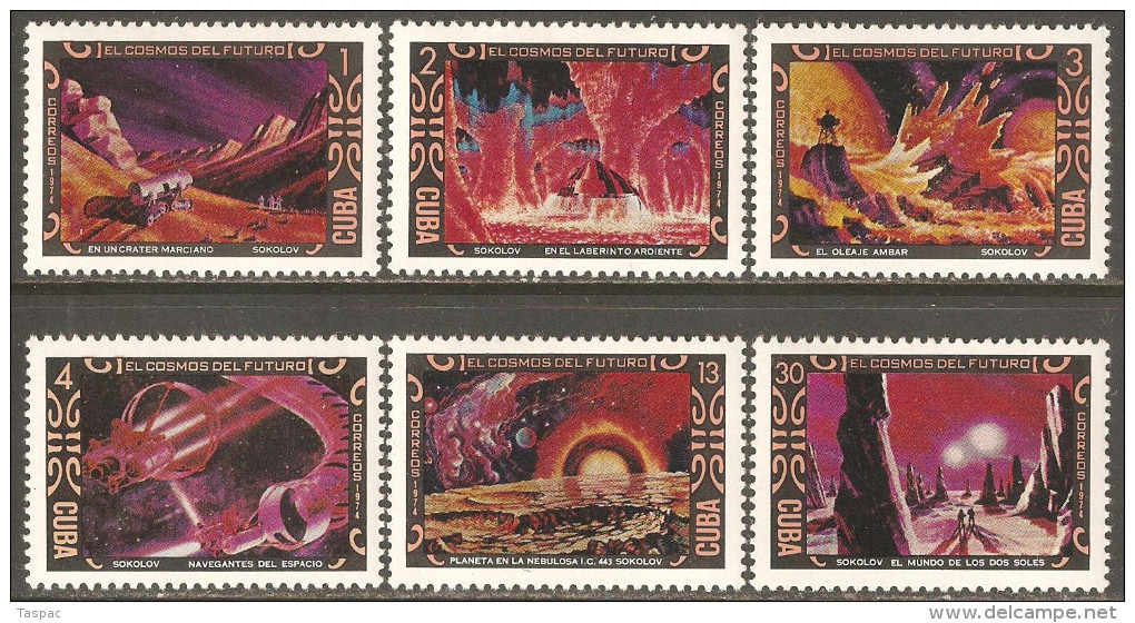 Cuba 1974 Mi# 1956-1961 ** MNH - Science Fiction / Cosmonauts Day / Space - Unused Stamps