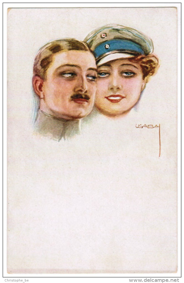 Postcard Illustrator Usabal, Glamour Couple, Army Couple (pk30350) - Usabal