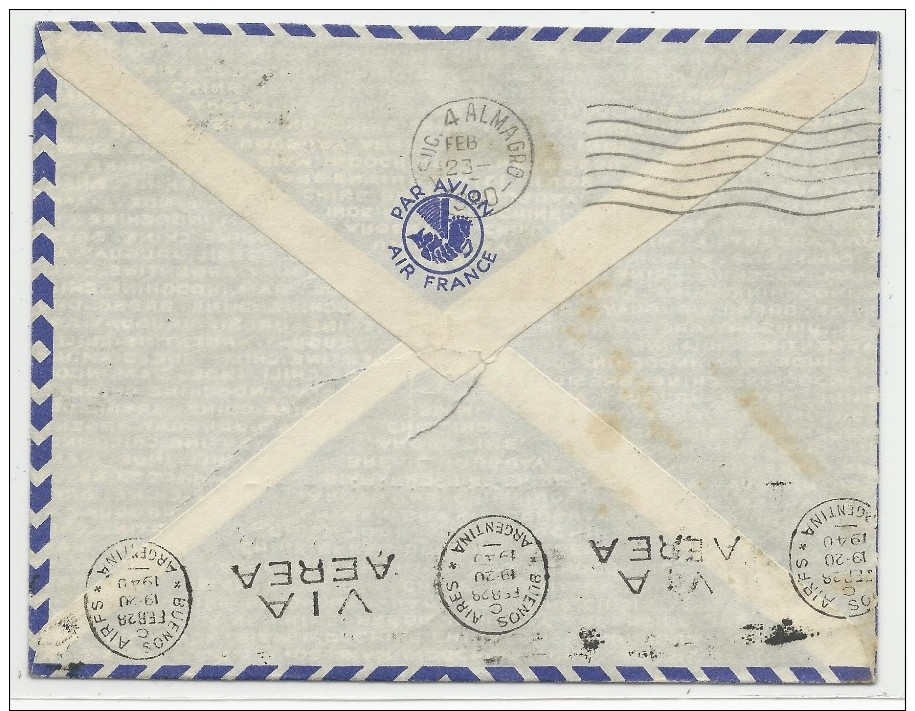 1940 - DESTINATION - ENVELOPPE AIRMAIL De LE VESINET AVEC DAGUIN Pour BUENOS AIRES (ARGENTINE) - MERCURE - 1921-1960: Modern Period