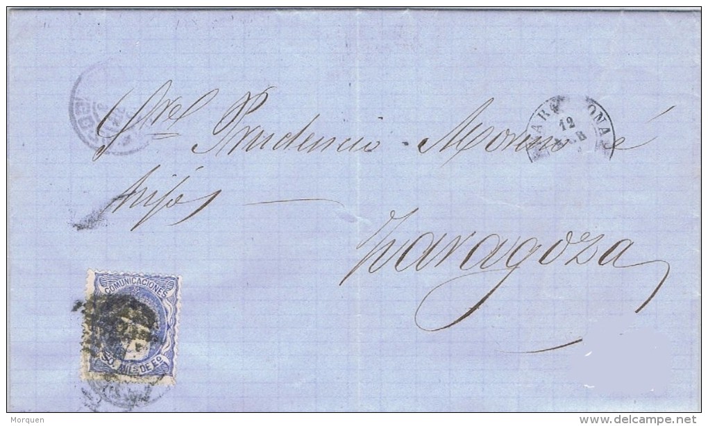 18382. Carta Entera BARCELONA 1870. Alegoria. Fechador Y Mataellos Puntas Limadas - Storia Postale