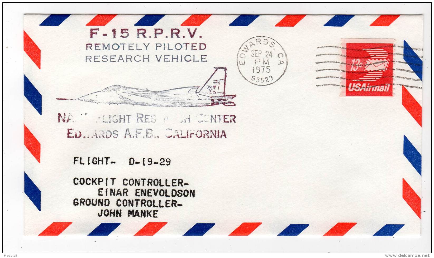 LETTRE - EDWARDS A.F.B / NASA Flight Research Center - F-15  R.P.R.V - 24/09/1975 - Airplanes