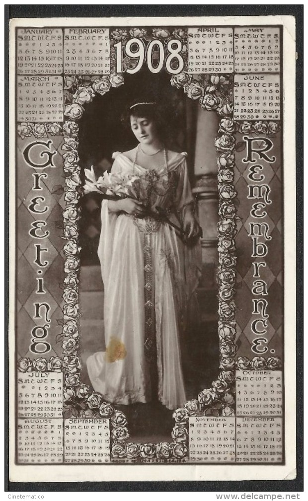 Postcard With 1908 Year Calendar - Cartolina Con Calendario Del 1908 - Small : 1901-20