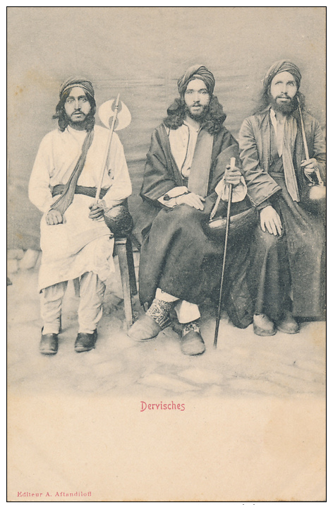 PERSE - IRAN -- Dervisches (Showing Three Dervisches Seated) - (UDB, Simple, Non-divise) -- Circa 1900 - Iran