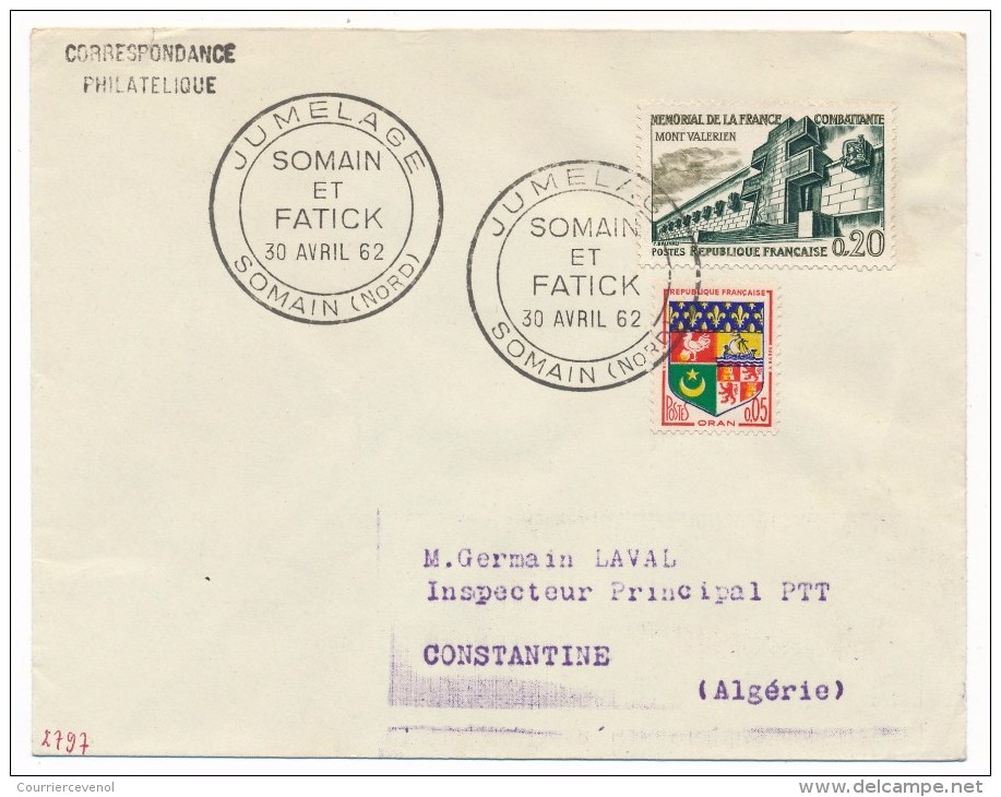 Enveloppe - Cachet Temporaire "Jumelage SOMAIN Et FATICK - SOMAIN (Nord)" - 30-04-1962 - Cachets Commémoratifs