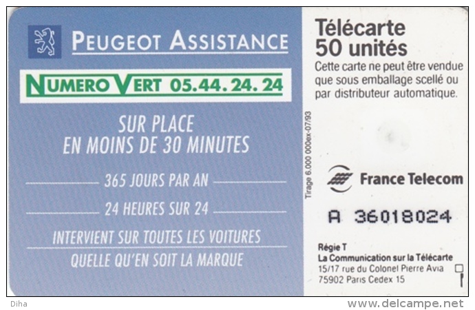T165 - France, Phonecard, Peugeot Assistance, 50 Units, Used, 2 Scans - 1993
