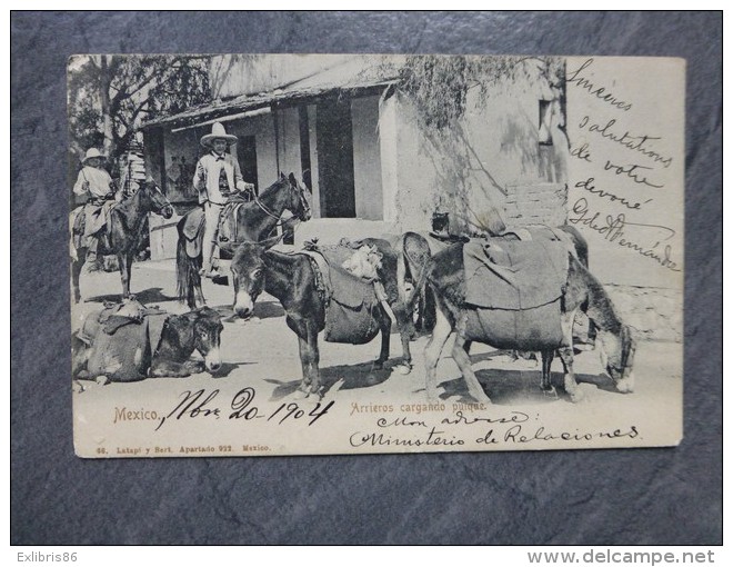 MEXIQUE Arrieros Cargando Pulque, TB Carte Voyagé En 1905,  ; Ref 910 - México