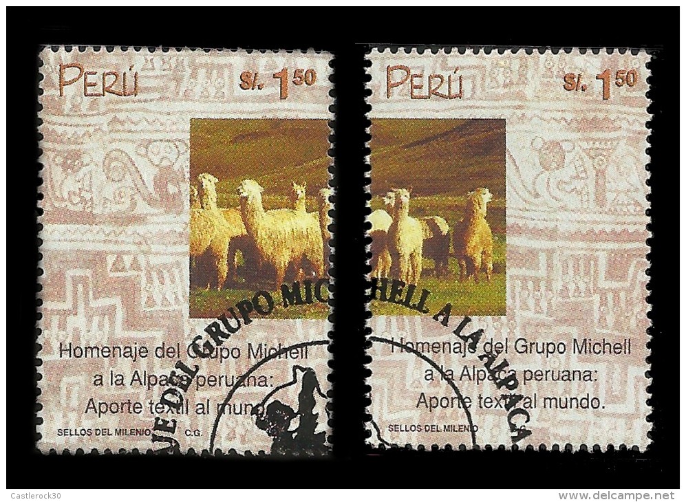 E)2000 PERU, ALPACA WOOL INDUSTRY, ANIMAL, 1252 A571, PAIR OF 2,CTO,  MNH - Peru