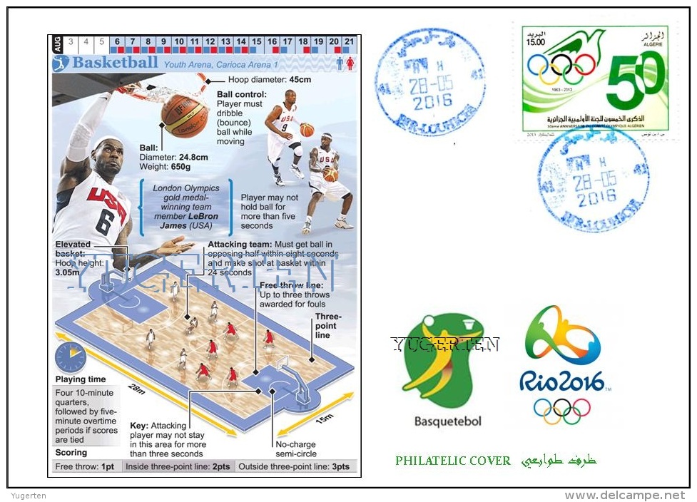 ALGERIA 2016 - Philatelic Cover Olympic Games Rio 2016 Basketball Olympische Spiele Olímpicos Olympics Baloncesto - Summer 2016: Rio De Janeiro