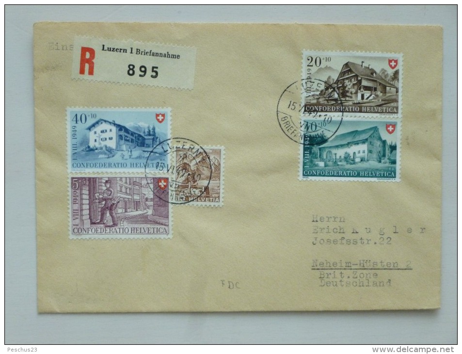 SUISSE / SCHWEIZ / SWITZERLAND // 1949, R - FDC, Kpl. Satz Pro Patria 1949, "LUZERN 15.VI.49" => DEUTSCHLAND - Lettres & Documents