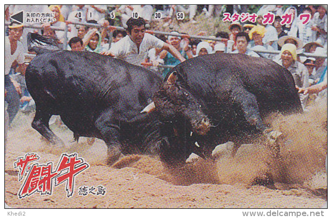 Rare Télécarte Japon - Animal - TAUREAU / Combat - BULL Fight Japan  Phonecard  - STIER Telefonkarte - 87 - Vaches