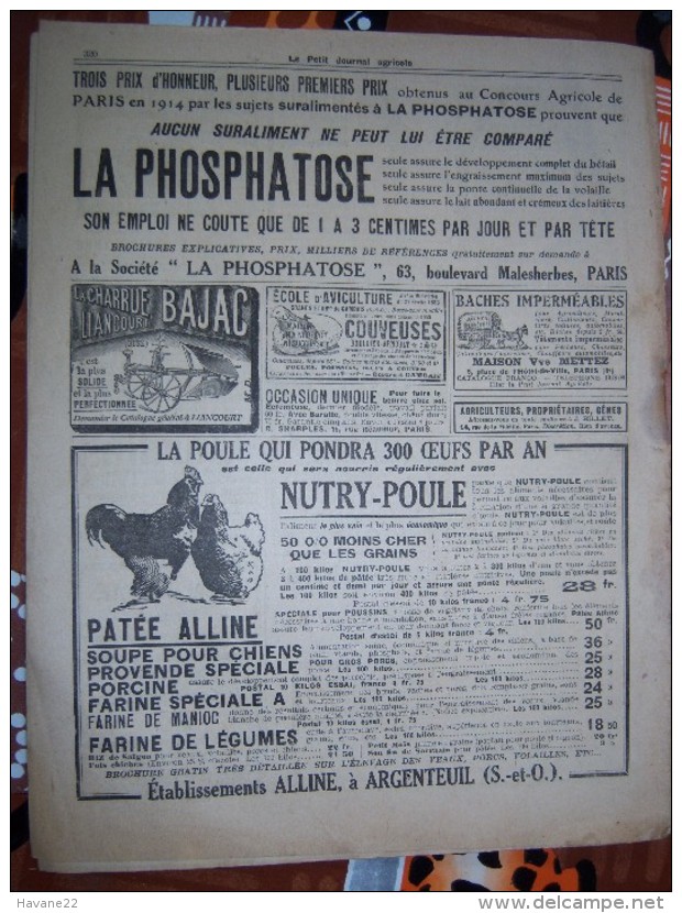 LE PETIT JOURNAL AGRICOLE 10/05/1914 AVEC PUB FOURRAGES ANNUELS 16 PAGES Manque 1 Feuille - 1900 - 1949