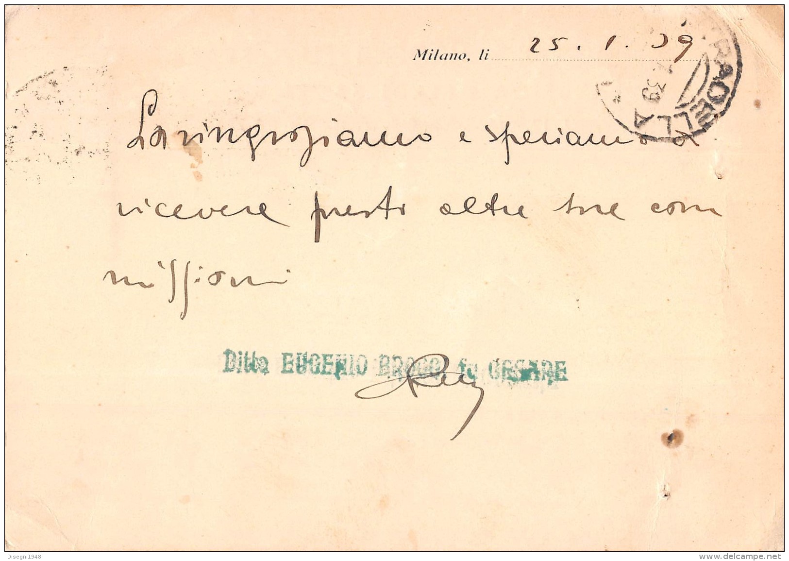 05720  "MILANO - FABBRICA ARREDI SACRI - DITTA EUGENIO BROGGI FU CESARE" CARTOLINA COMM. INTESTATA, SPEDITA 1939 - Altri & Non Classificati