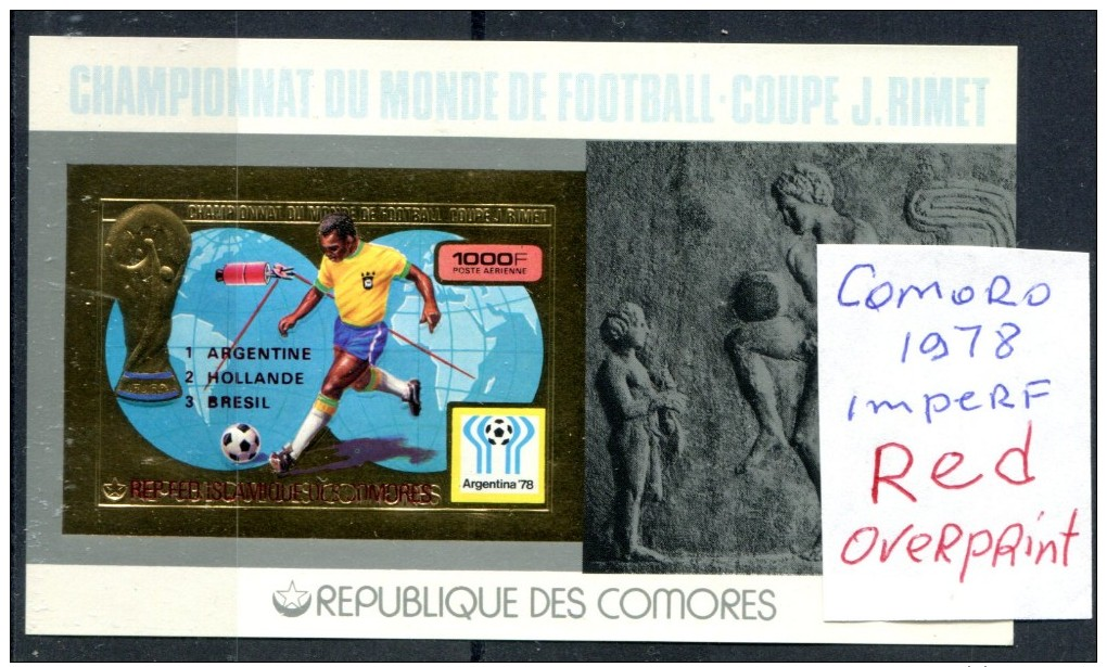 Soccer WC 1978 Comoro Red Over. Imperf SS Gold MNH***XVF Football Non Dentele Space Map Comores Komoren - 1978 – Argentina