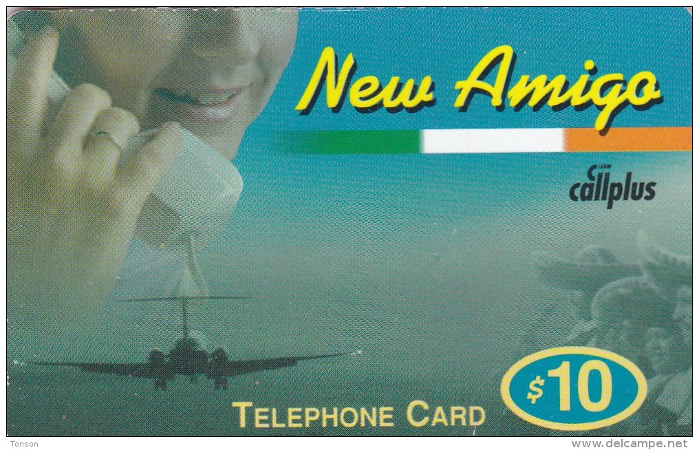 United States, CallPlus, New Amigo - Plane And Flags, 2 Scans. - Schede Magnetiche