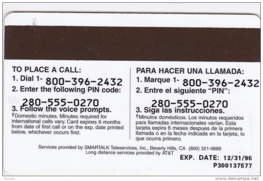 United States, Personal Prepaid Phonecard, Smartalk Blue 30 Minutes, 2 Scans. - [3] Magnetkarten