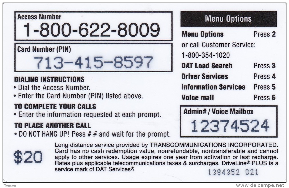 United States, PRE-US-1615, DriveLine Plus, Dat Services, 2 Scans. - [3] Magnetic Cards