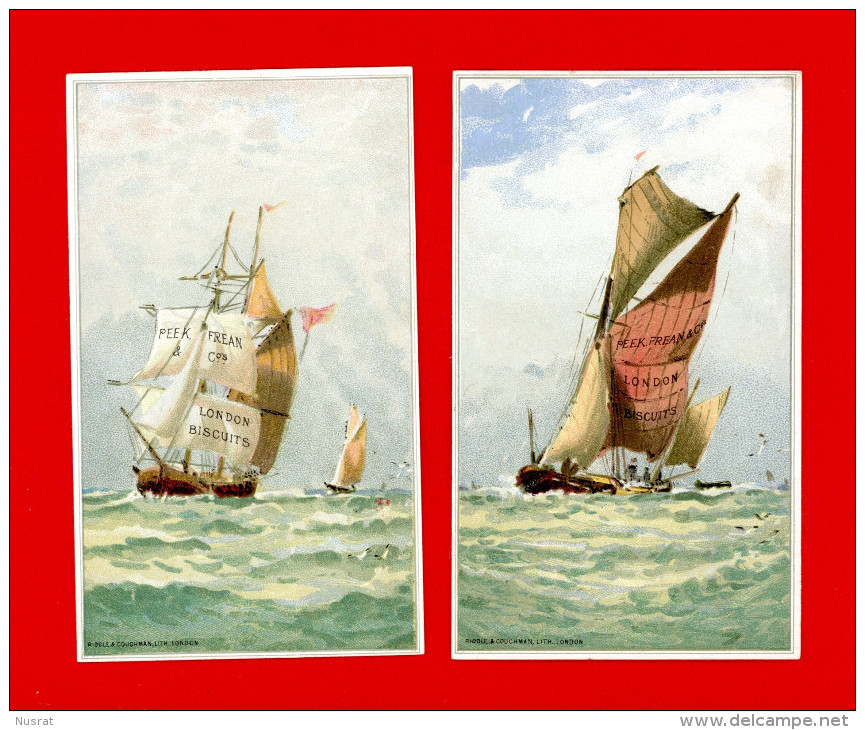 Biscuits Peek, Frean & Co. Lot De 2 Chromos, Bateaux à Voile, Riddle & Couchman,  Lith., London - Other & Unclassified