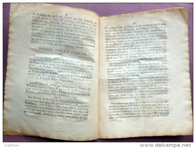 LANGUEDOC MONTPELLIER TOULOUSE REGLEMENT DE LA FERME DROITS SUR LES VIANDES POISSONS ETC..1754 - Documents Historiques