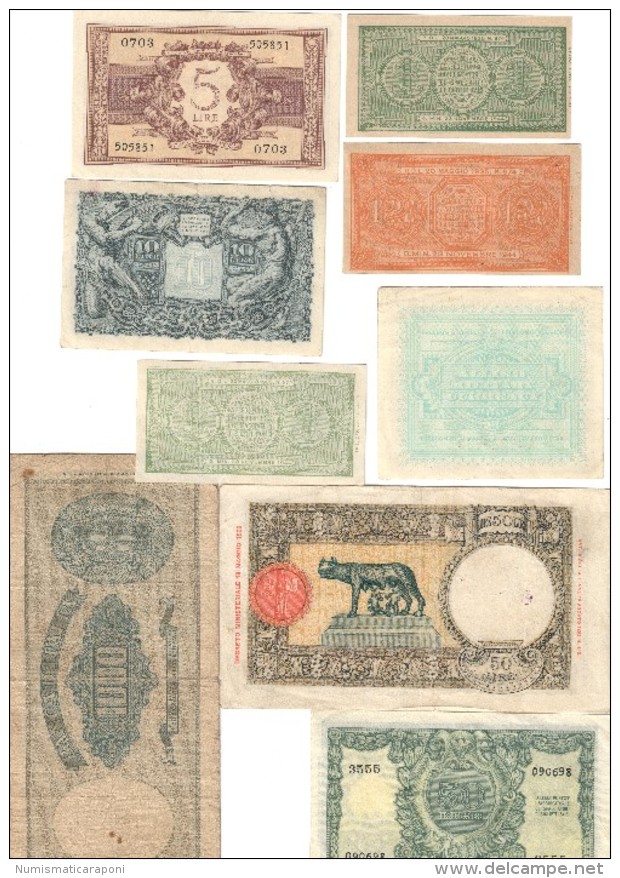 Lotticino Di 9 Biglietti Regno Repubblica Da 1 A 1000 Lire ( Rif. Lotto.1086 ) - Collections