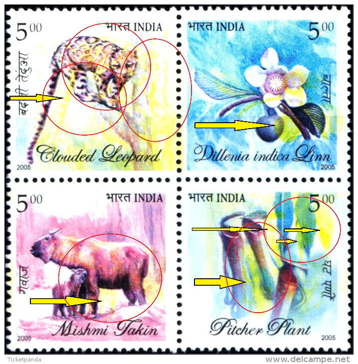 WILD LIFE & PLANTS-ERRORS-2 X SETENANT BLOCKs OF 4-FAUNA & FLORA OF THE NORTH EAST-INDIA-2006-MNH-TP-352 - Plantas Tóxicas