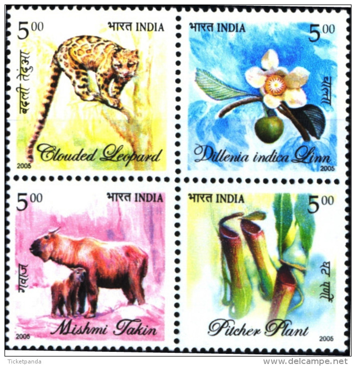 WILD LIFE & PLANTS-ERRORS-2 X SETENANT BLOCKs OF 4-FAUNA & FLORA OF THE NORTH EAST-INDIA-2006-MNH-TP-352 - Giftige Pflanzen