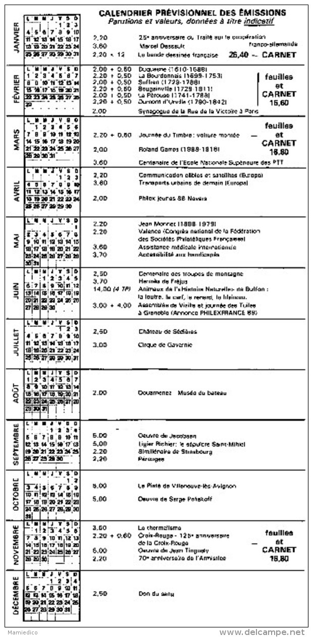 4 Calendriers (21,5 Cm/10,5 Cm) En 3 Volets Pliables.1987/88/91/93 Dont JO D'Alberville. Emis Par La Poste - Autres & Non Classés