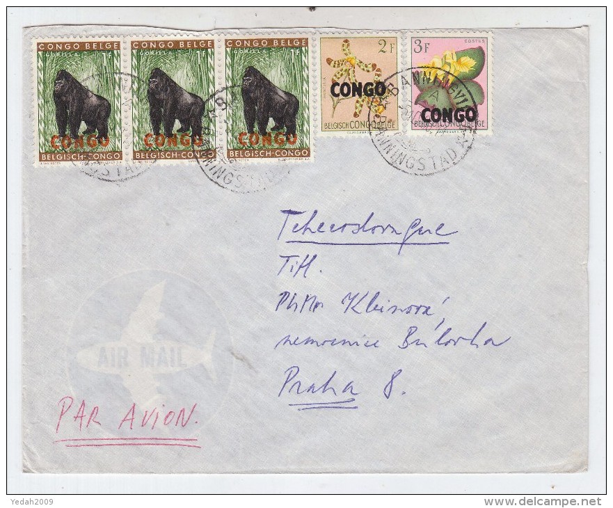 Belgian Congo/Czechoslovakia BANNINGVILLE GORILLA FLOWERS AIRMAIL COVER - Gorilas
