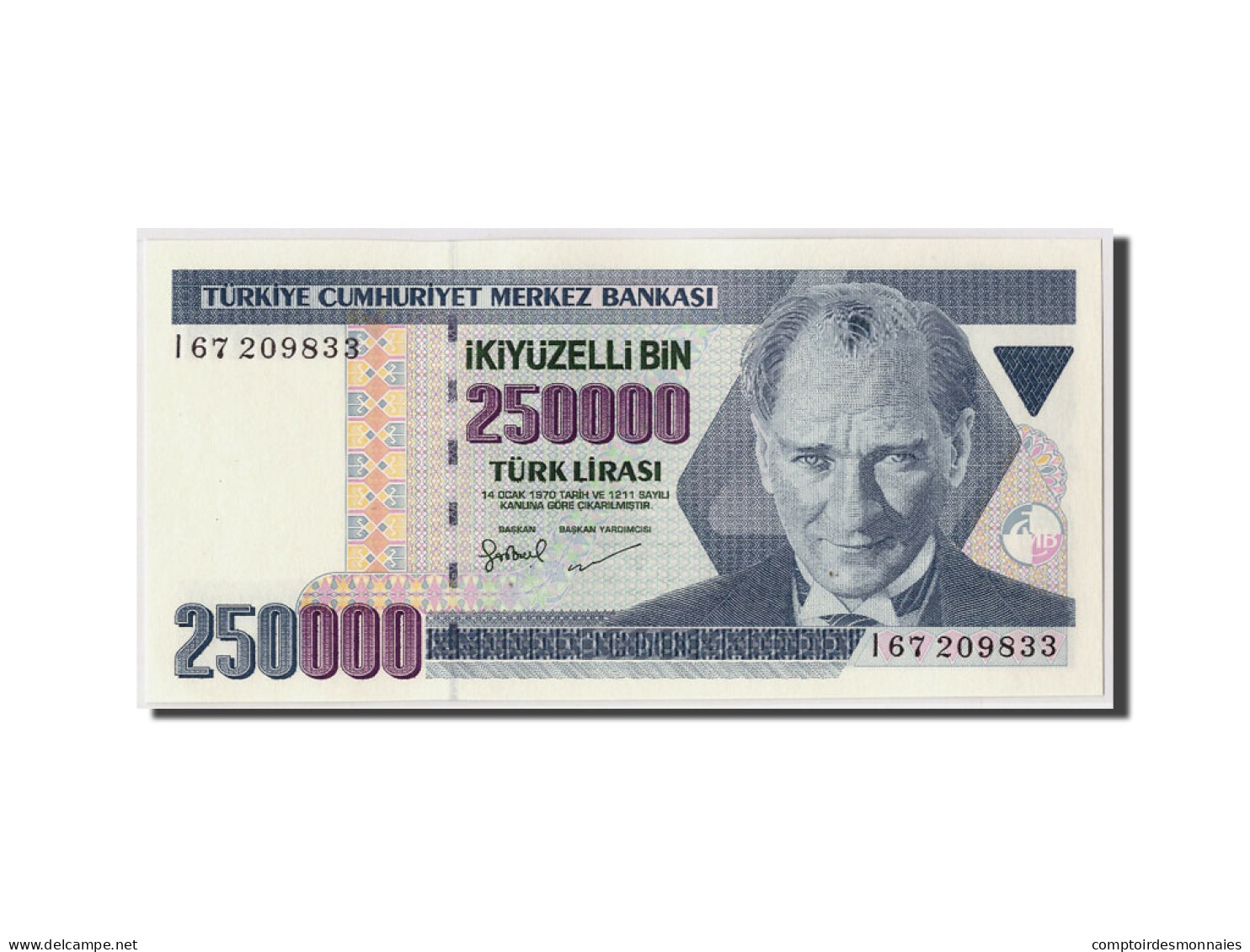 Billet, Turquie, 250,000 Lira, L.1970 (1992), Undated, KM:207, NEUF - Turquie