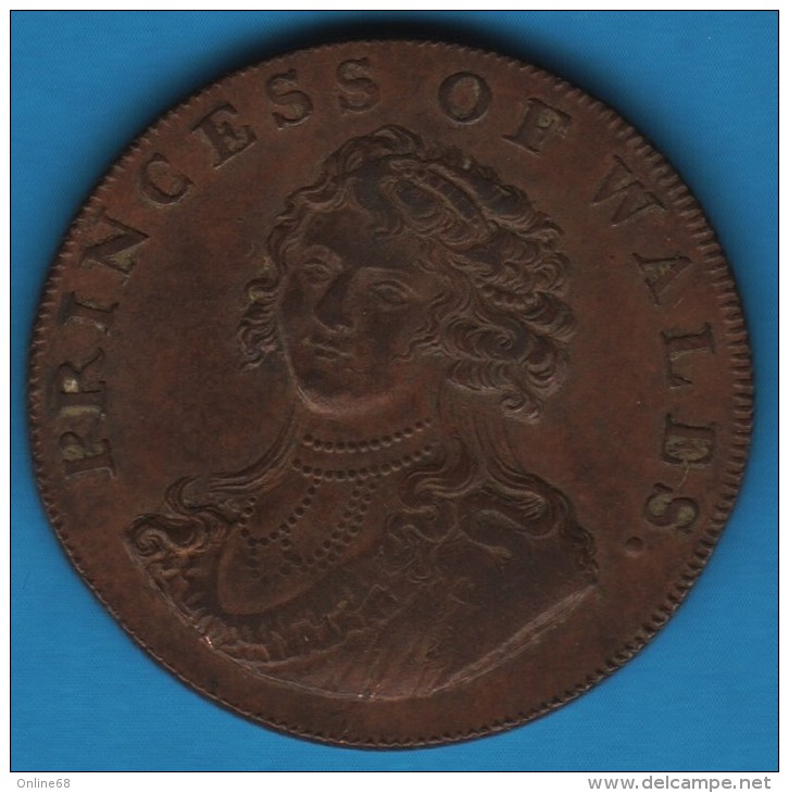 MIDDLESEX Princess Of Wales 1/2 HALF PENNY 1795  TOKEN Portcullis And Chains - Professionnels/De Société