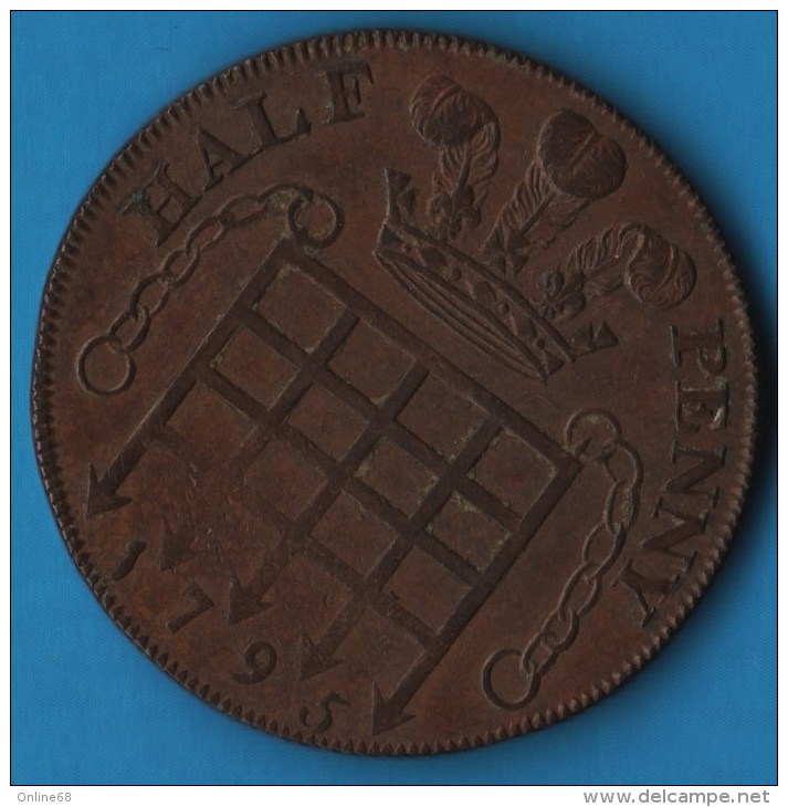 MIDDLESEX Princess Of Wales 1/2 HALF PENNY 1795  TOKEN Portcullis And Chains - Professionnels/De Société