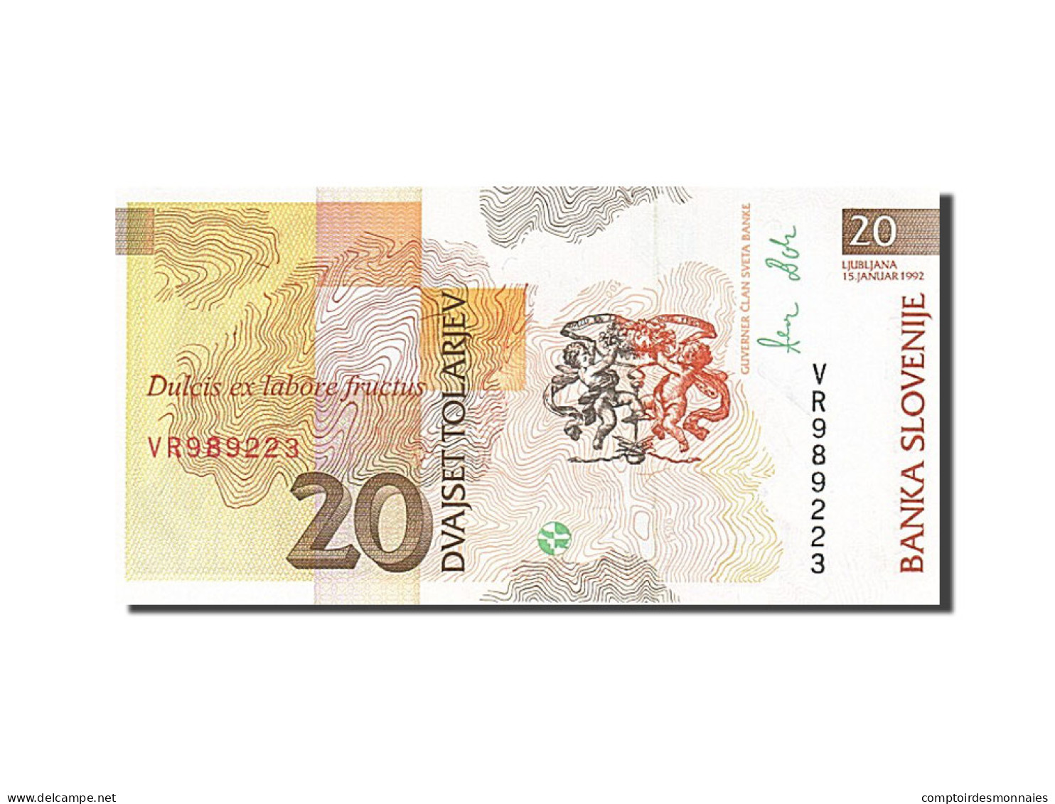 Billet, Slovénie, 20 Tolarjev, 1992-1993, 1992-01-15, KM:12a, NEUF - Slovénie