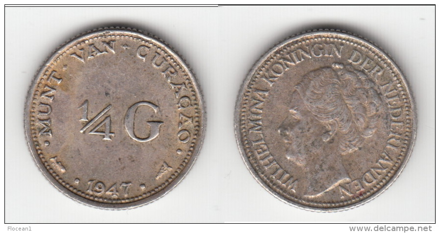 **** CURACAO - PAYS-BAS - NETHERLANDS - 1/4 GULDEN 1947 WILHELMINA - ARGENT - SILVER **** EN ACHAT IMMEDIAT - Curacao